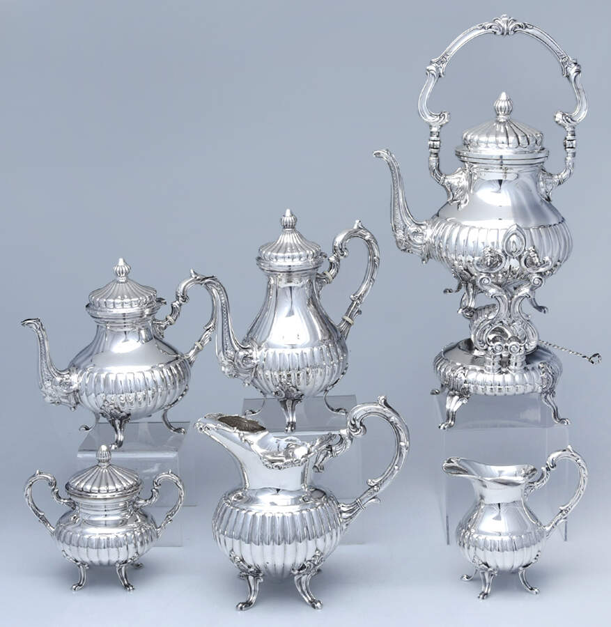 CXU9 (Sterling, Hollowware) 5 Piece Tea Set (STP, SCP, SCR, SSU, SKES) by Camusso (Peru)-1