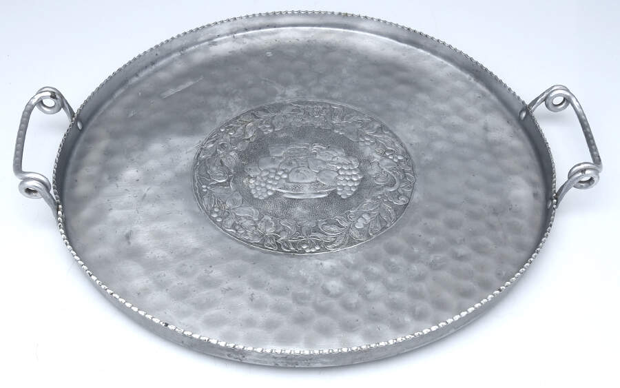 Aluminum Hollowware 15" Handled Round Tray by Cromwell Silver Mfg. Corporation-1