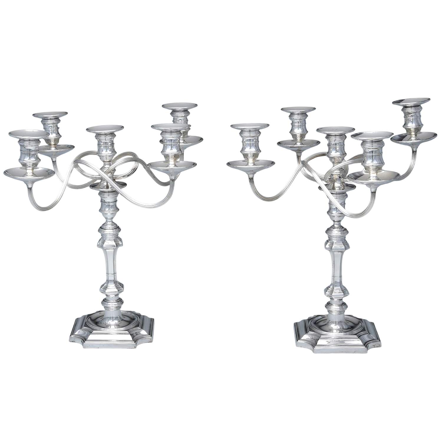 Silverplate Hollowware Pair of Weighted 5 Light Candelabra with Bobeche by Ellis-Barker-1
