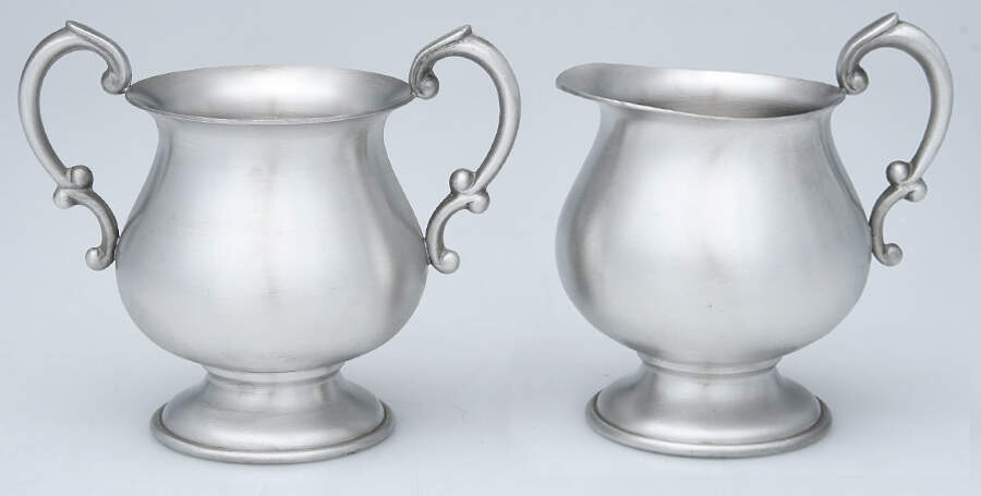 727 (Pewter, Hollowware) Mini Creamer and Open Sugar Set by Empire Silver Co-1