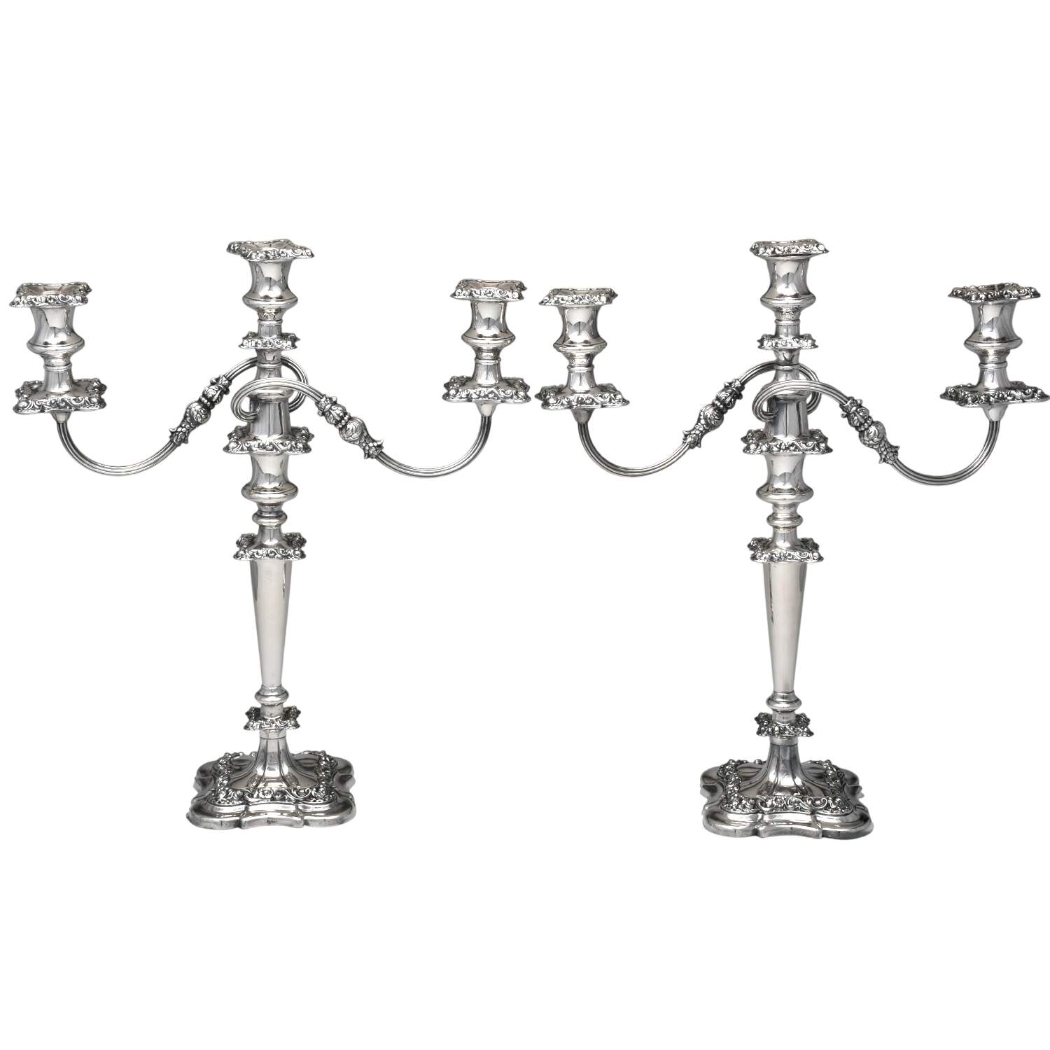 ELB16 (Silverplate, Hollowware) Pair of 3 Light Weighted Candelabra with Bobech by Ellis-Barker-1