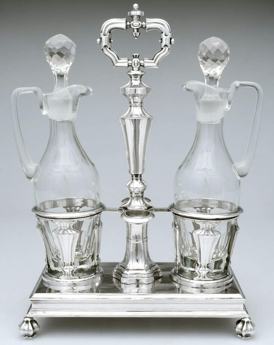 EXG1 (Sterling, Hollowware) Cruet Set-2 Cry Bottles & Stand by Etienne-Auguste Courtois-4