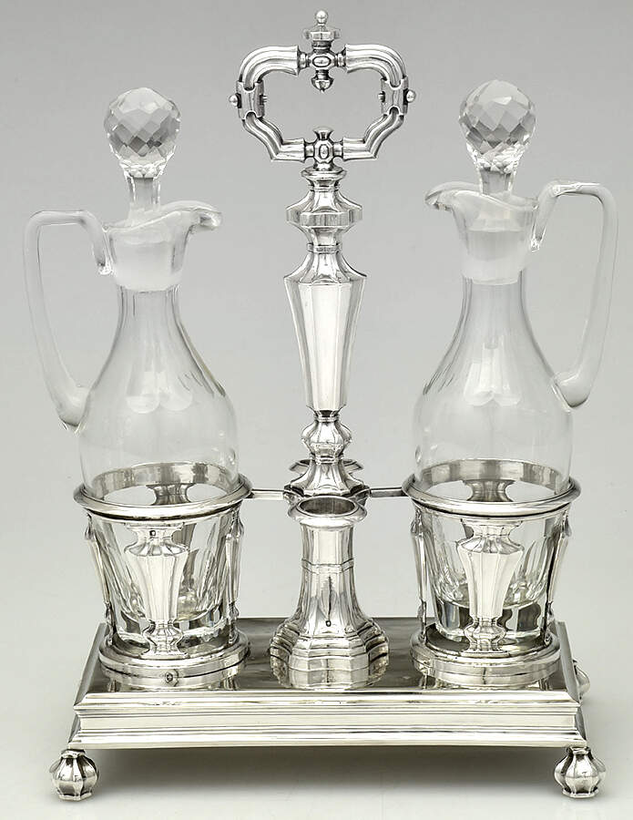 EXG1 (Sterling, Hollowware) Cruet Set-2 Cry Bottles & Stand by Etienne-Auguste Courtois-1