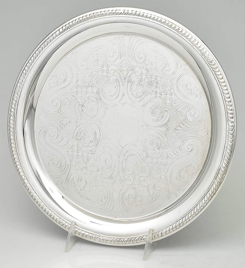 Silverplate Hollowware 11" Round Tray by F B Rogers-1