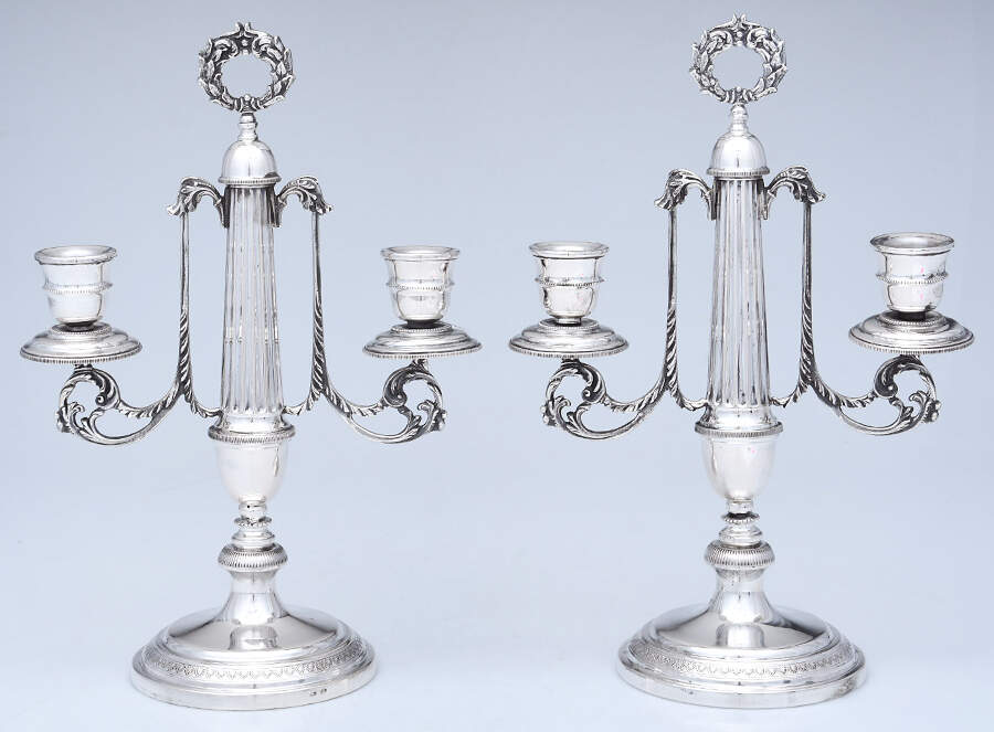 FGI1 (Hollowware) Pair of 11" 2 Light Candelabra by Fiesoli Guido Di Dante-1