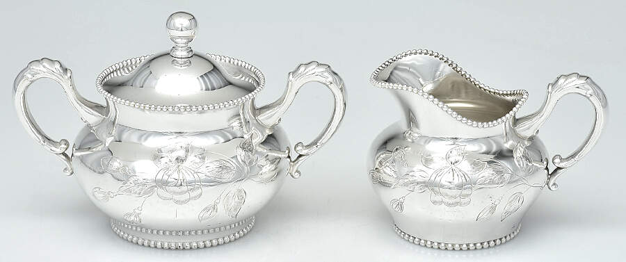 1218 (Silverplate, Hollowware) Creamer & Sugar with Lid Set by F B Rogers-1