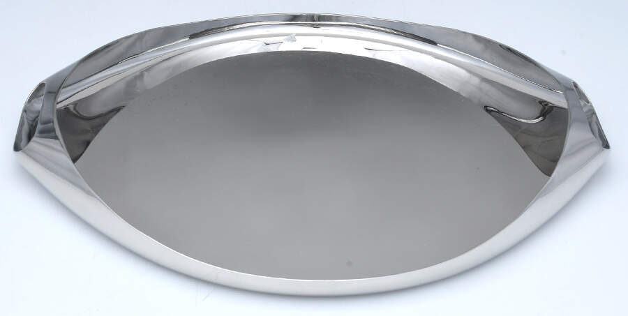 Masterpieces (Stainless, Hollowware) 13" Handled Round Tray by Georg Jensen (Denmark)-1
