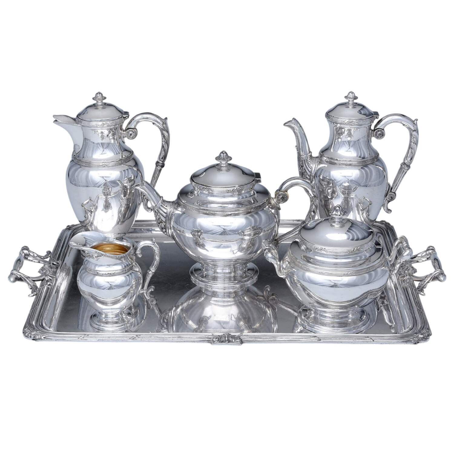 G5M2 (Silverplate, Hollowware) 5 Piece Tea Set with Complimentary Tray by Gallia Metal-Orfevrerie Gallia-1
