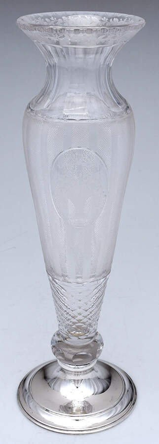 155 (Sterling, Hollowware) Crystal Vase with Weighted Sterling Base by Hawkes Sterling-1
