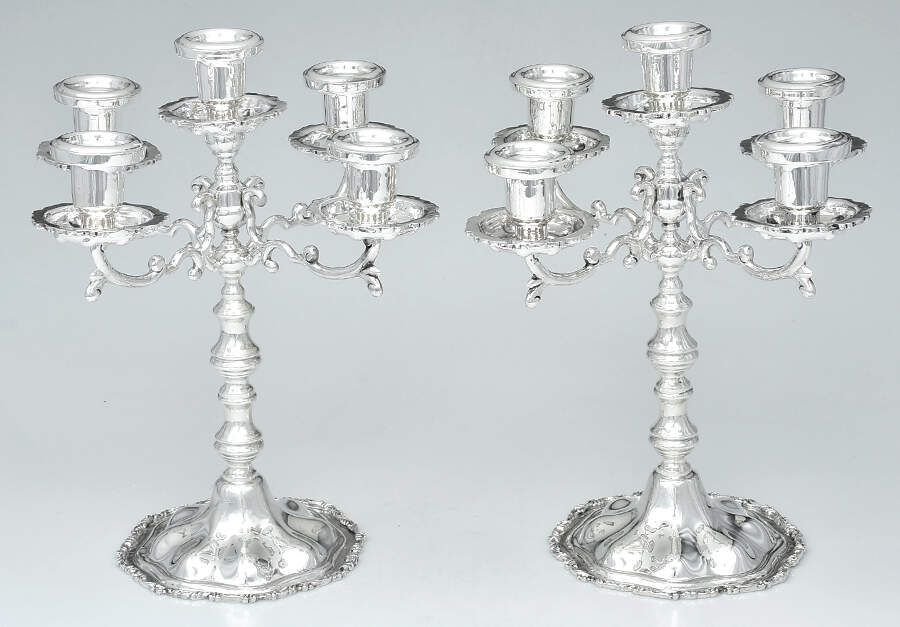 JLR3 (Sterling, Hollowware) Pair of 14" 5 Light Weighted Candelabra by Juvento Lopez Reyes-1