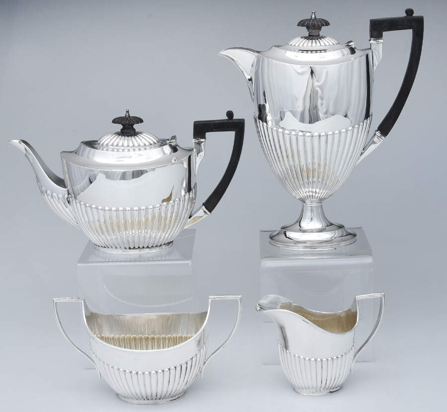 JWD3 (Sterling, Hollowware) 4 Piece Tea Set (CPWH, TPWH, CR, SUO) by John & William Deakin-1