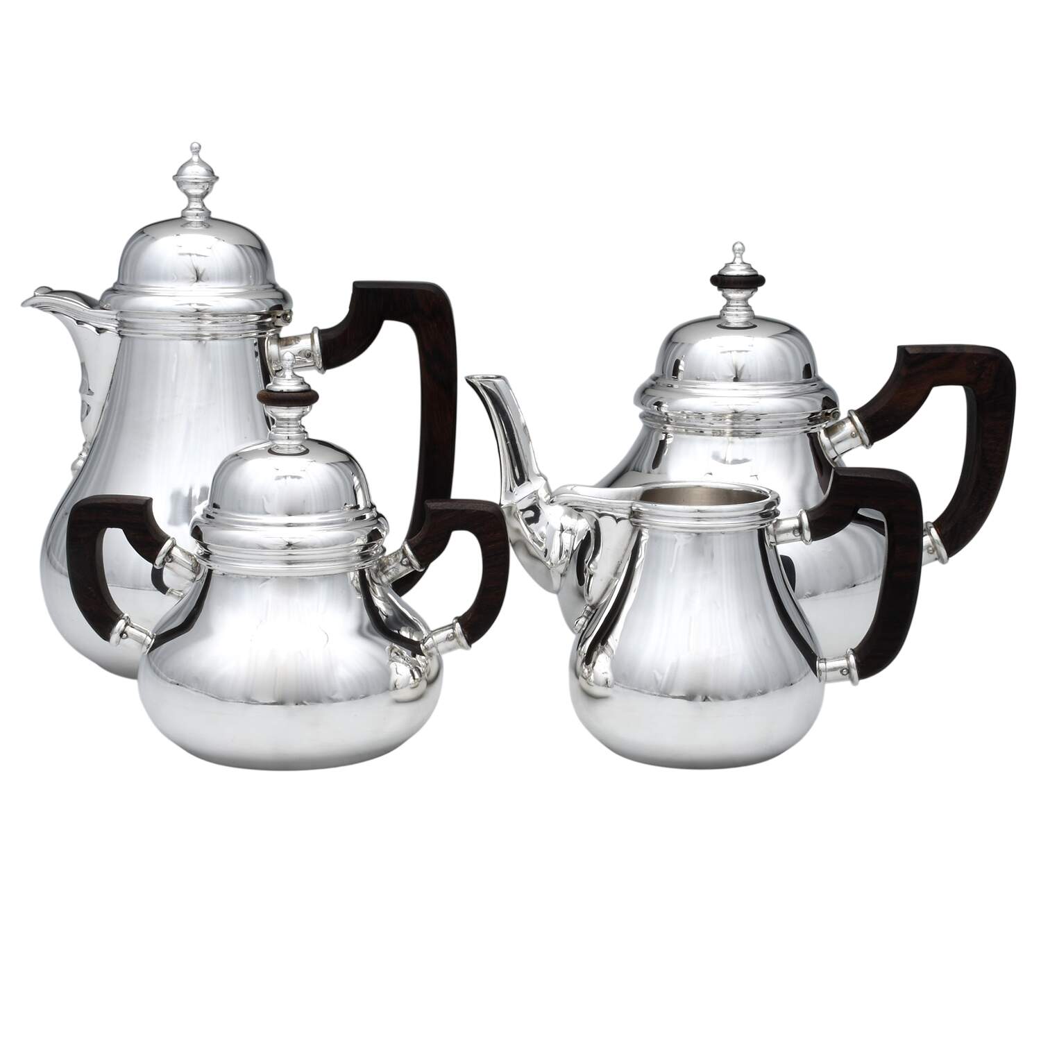 JLR4 (Sterling, Hollowware) 4 Piece Tea Set with Brown Handle (CPBRH, TPBRH, CRBRH, SUBRH) by Juvento Lopez Reyes-1