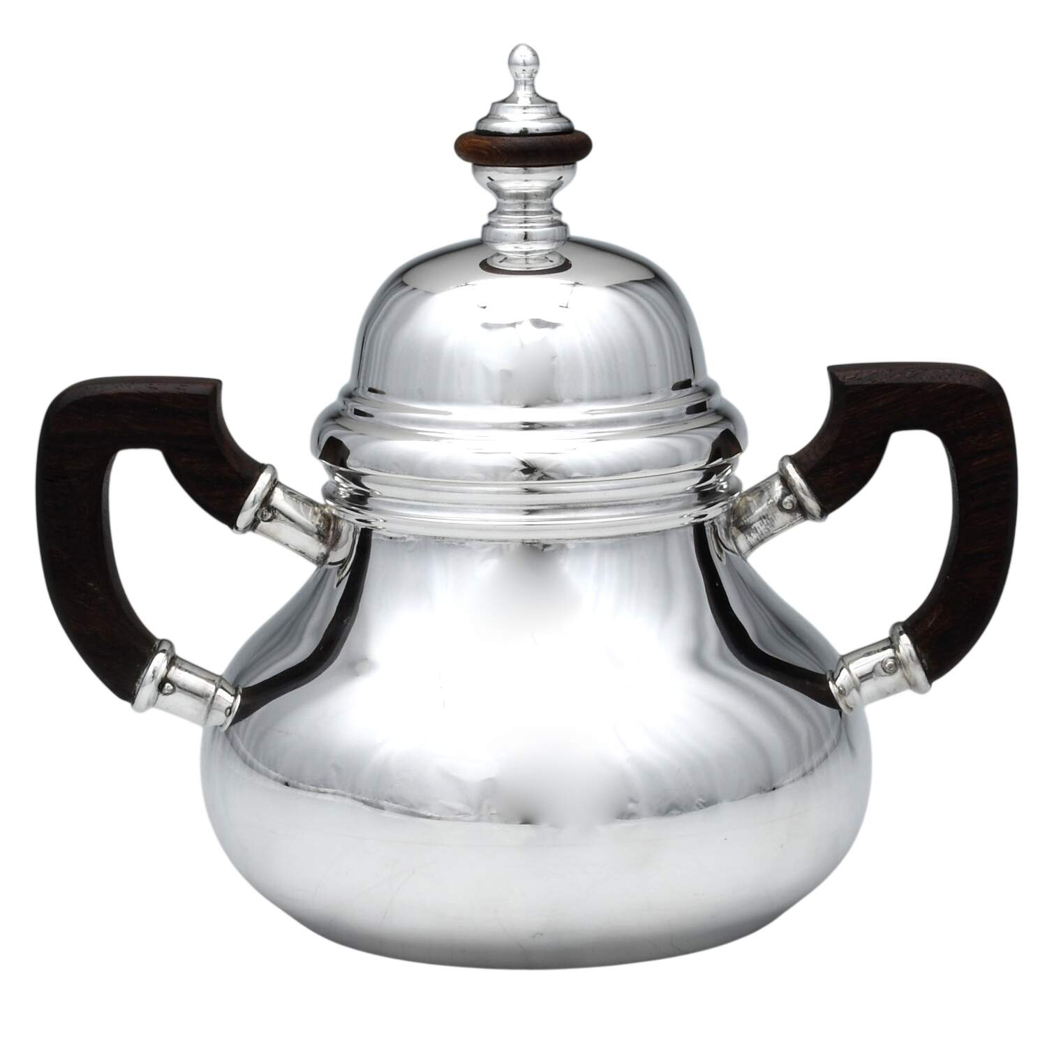 JLR4 (Sterling, Hollowware) Sugar Bowl & Lid with Brown Handles by Juvento Lopez Reyes-1