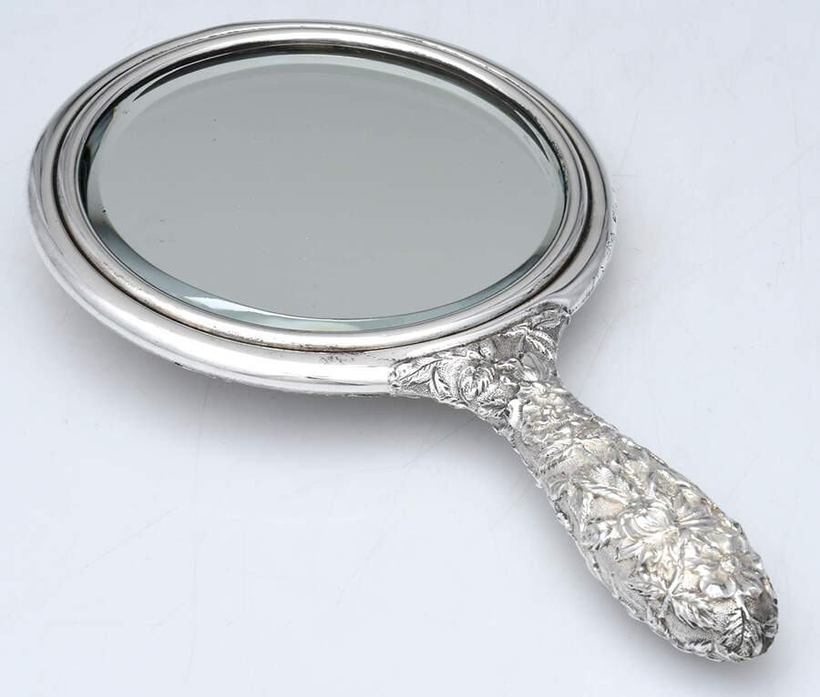 Repousse-Full Chased-Hand Chased Mirror with Handle by Kirk Stieff-1