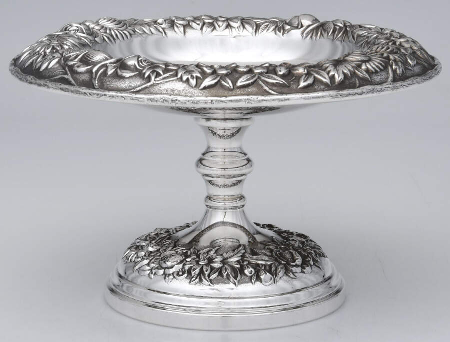 Repousse-Full Chased-Hand Chased Weighted Round Compote (Height X Width) by Kirk Stieff-1