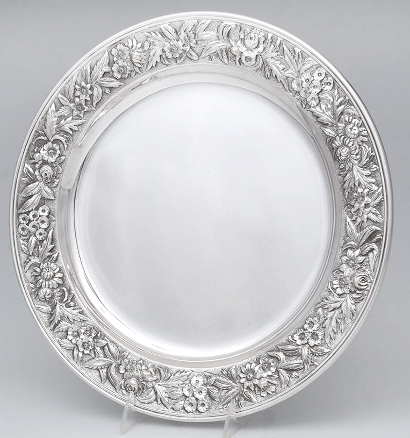 Repousse-Full Chased-Hand Chased 14" Round Tray by Kirk Stieff-1
