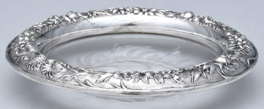 Repousse-Full Chased-Hand Chased Crystal Wine Coaster with Sterling Lip by Kirk Stieff-1