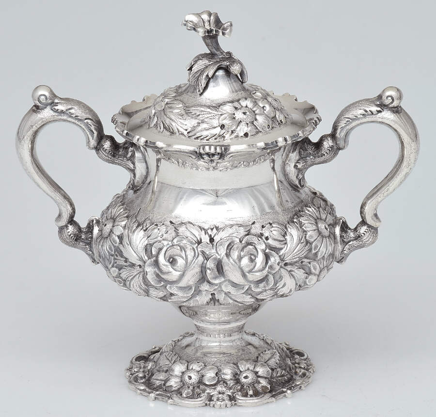 Stieff Rose (Sterling, 1892, Hollowware) Sugar Bowl & Lid by Kirk Stieff-1