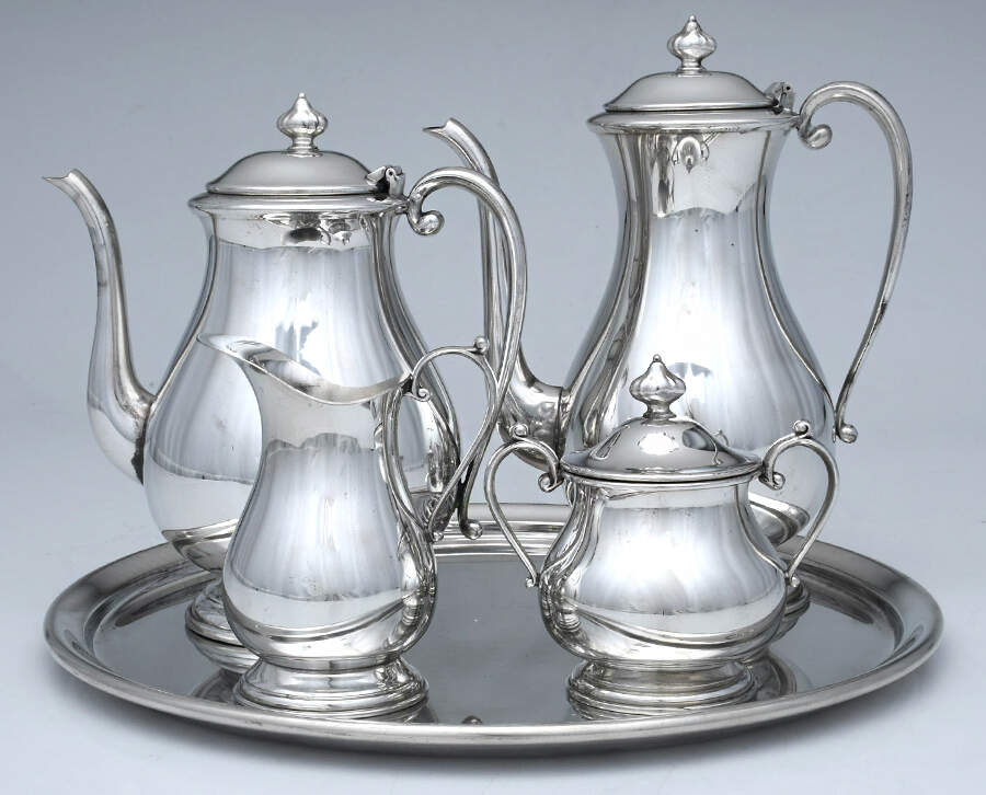 602 (Pewter, Hollowware) 5 Piece Tea Set (CP, TP, CR, SU, RT13) by Kirk Stieff-1