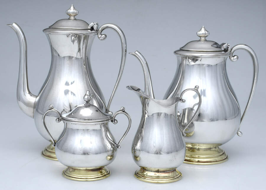 602 (Pewter, Hollowware) 4 Piece Tea Set (CP1, TP1, CR1, SU1) by Kirk Stieff-1
