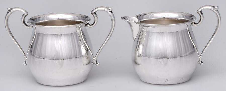 477 (Sterling, Hollowware) Mini Creamer and Open Sugar Set by M Fred Hirsch-1