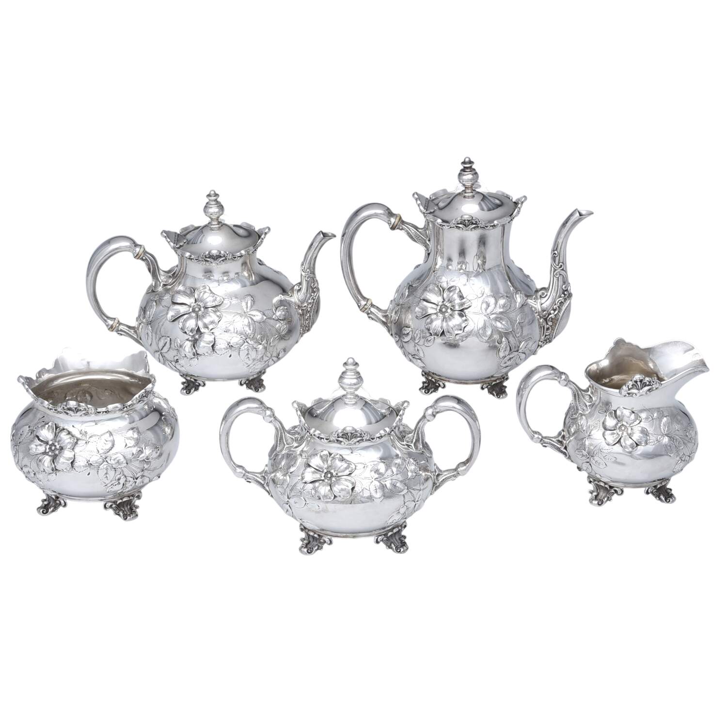 1297B (Sterling, Hollowware) 5 Piece Tea Set (SCP, STP, SCR, SSU, SWB) by Mauser-3