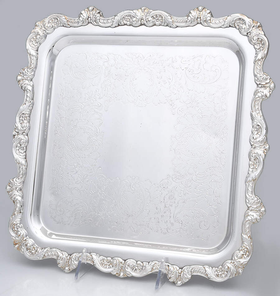 Old English (Silverplate, Hollowware) 12" Square Tray by Poole Silver -1