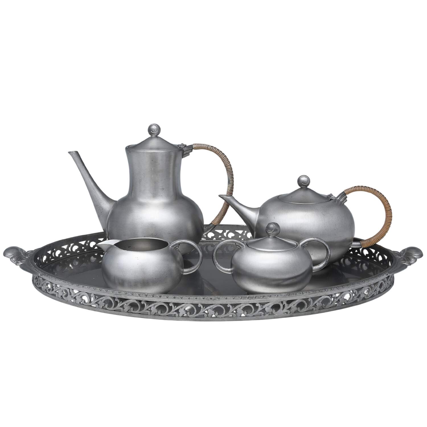 RHL7 (Pewter, Hollowware) 5 Piece Tea Set (CP, TP, CR, SU, GAT21C) by Royal Holland-1