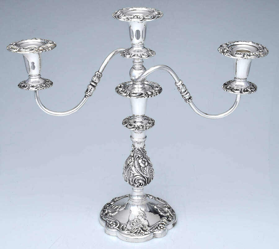 Rococco (Silverplate, Hollowware) 16" 3 Light Candelabra by Sheffield Silver Co (USA)-1