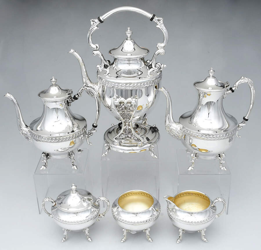 SDN9 (Silverplate, Hollowware) 6-Piece Plated Tea Set (Waste & Kettle) by Sheridan Silver Co-1