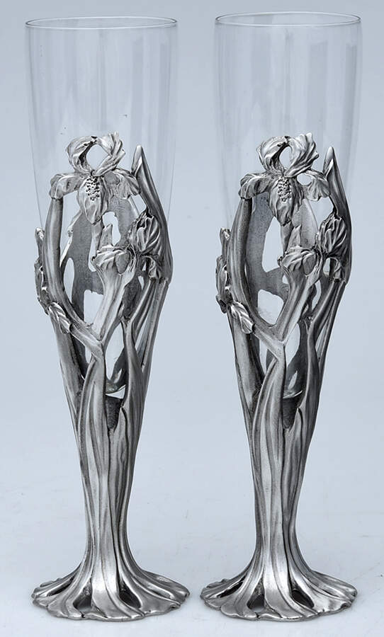 Pewter Hollowware Pair of Champagne Flute Glasses by Seagull Pewter-1