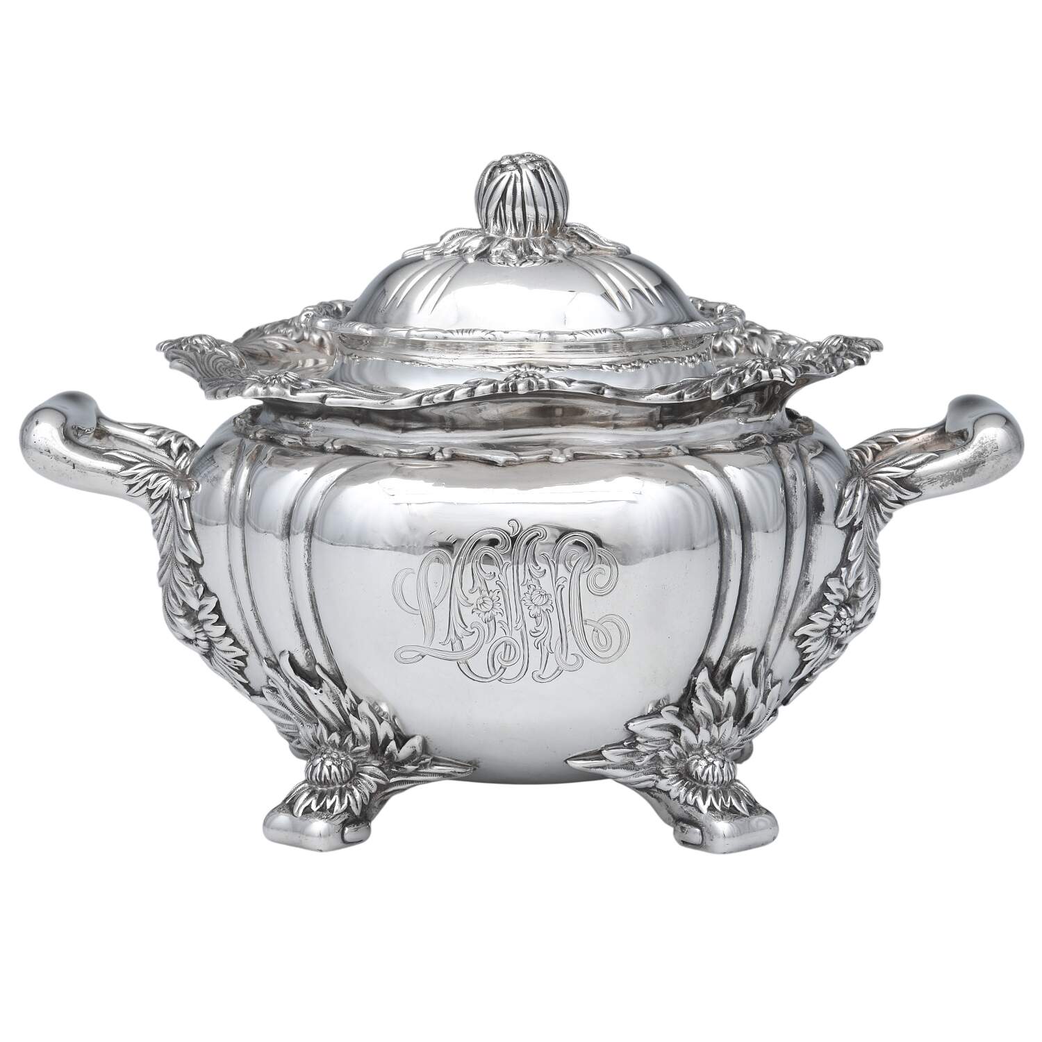 Chrysanthemum (Strl, 1880, Hlwr, 925-1000, FloralEdge) Sugar Bowl & Lid by Tiffany & CO SILVER-1
