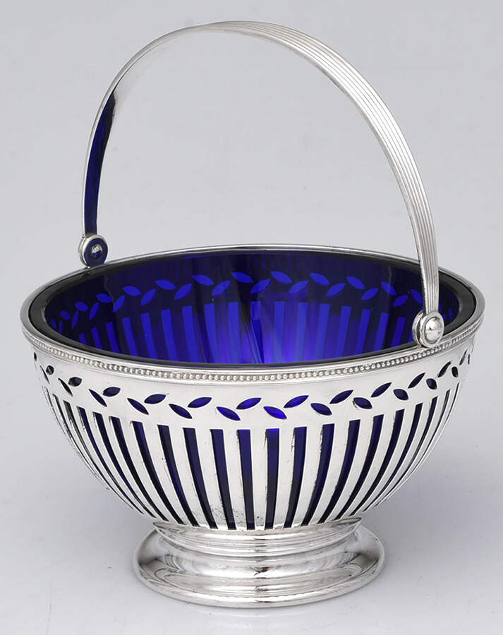 15925 (Sterling, Hollowware) Handled Sugar Basket With Cobalt Liner by Tiffany & CO SILVER-1