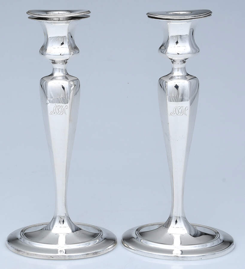 17659 (Sterling, Hollowware) Pair of Weighted Candlesticks with Bobeche by Tiffany & CO SILVER-1