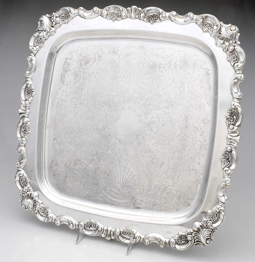 Baroque (Silverplate, Hollowware, Older) 16" Square Tray by Wallace Silver-1