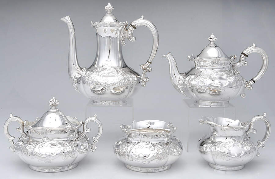 5051 (Silverplate, Hollowware) 5-Piece Plated Tea Set (with Waste) by Wilcox Silverplate-1