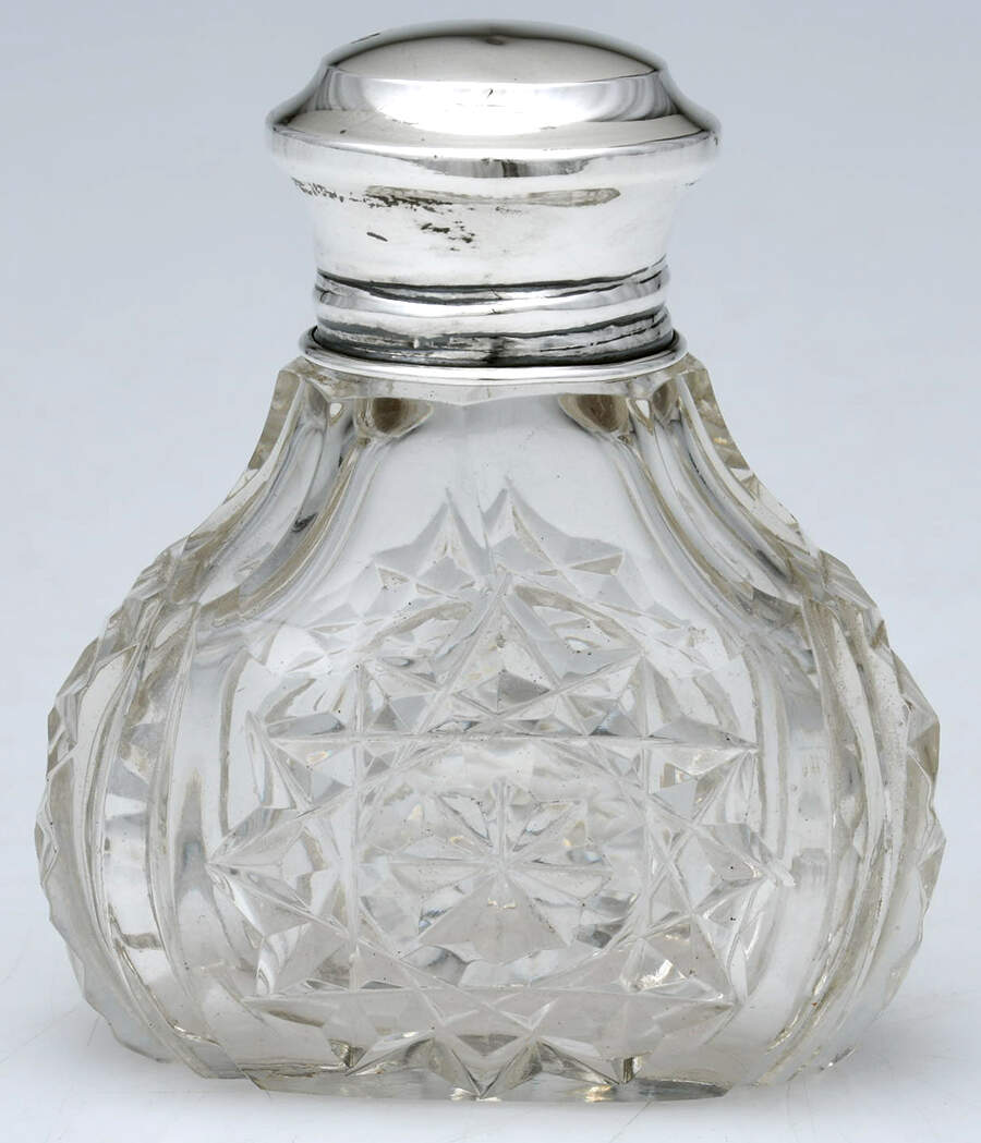 Sterling Hollowware Crystal Perfume Bottle & Stopper with Sterling Cap by W J Myatt & Co. Ltd-1