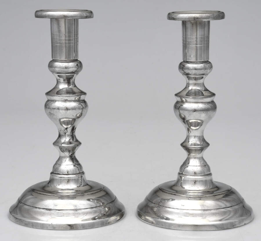 Pewter Candlesticks (Pewter, Hollowware) Pair of 7" Candlesticks by Woodbury Pewterers-1