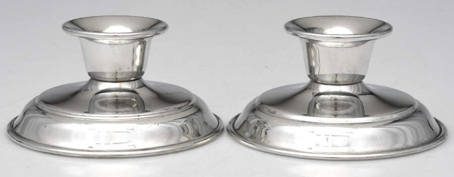 Pewter Candlesticks (Pewter, Hollowware) Pair of 2" Console Candleholders by Woodbury Pewterers-1