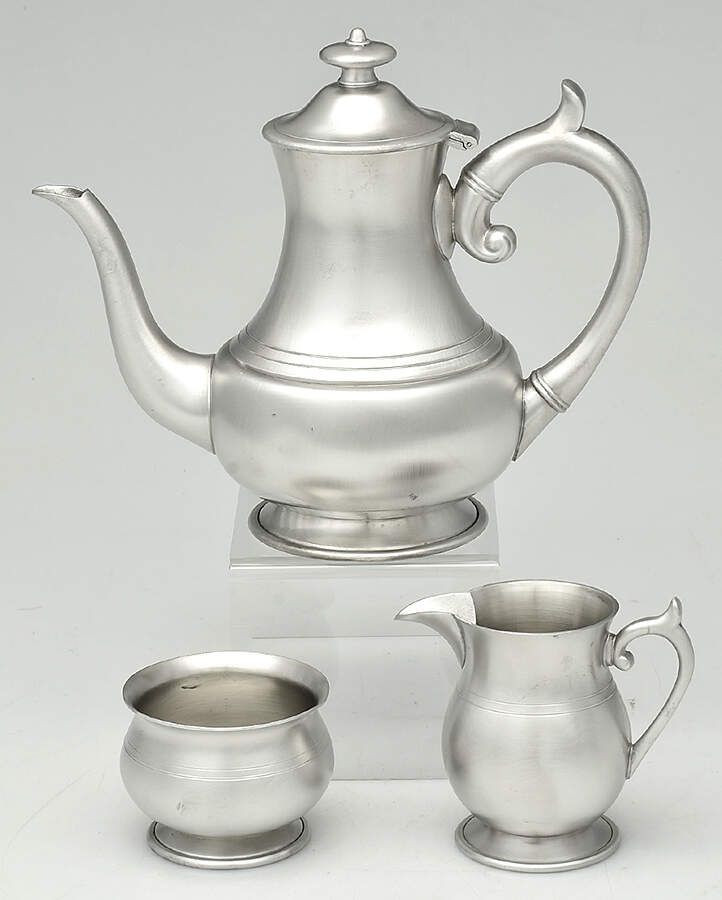 WOP4 (Pewter, Hollowware) 3 PC Coffee Set (CP, CR, SUO) by Woodbury Pewterers-1