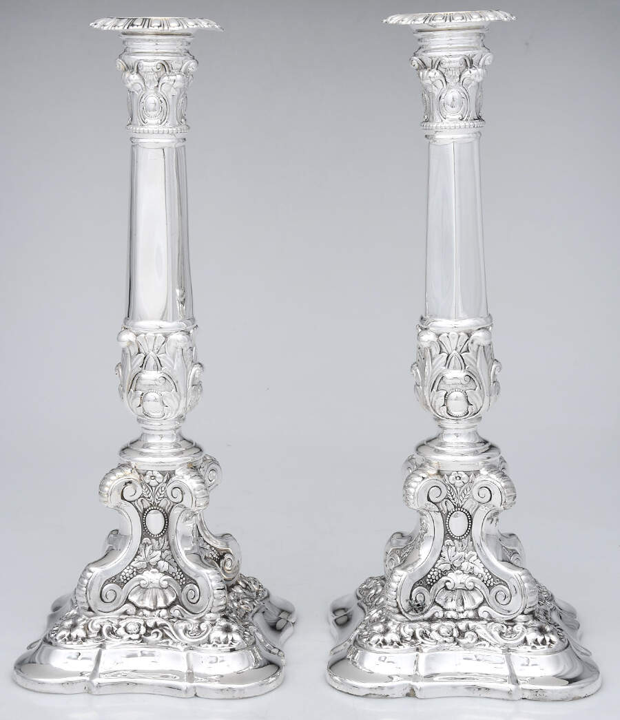 2774 (Silverplate, Hollowware) Pair of 12" Weighted Candlesticks W/Bobeche by Wilcox Silverplate-1