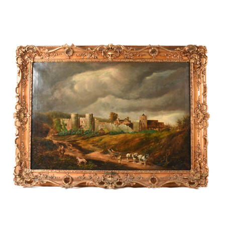 Antique Signed R. Farrington Oil Painting of an English Castle