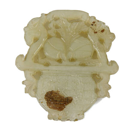 Chinese Hand-Carved Potted Plant Jade Medallion