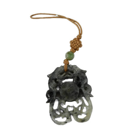 Chinese Carved Dark Green Jade Pendent