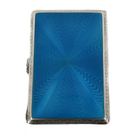 Art Deco Guilloché Blue Enamel and Sterling Cigarette Case
