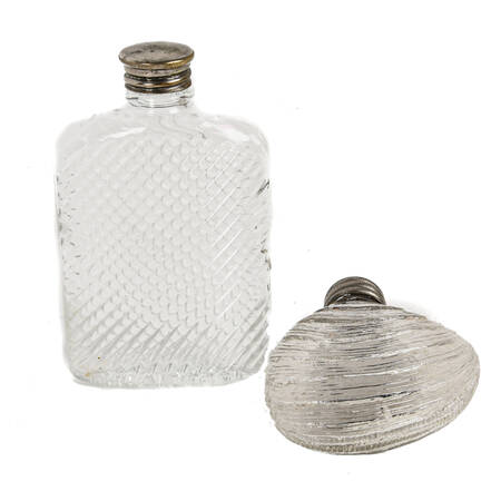 Two Flasks Including Foust Distillery Clam and Universal 1927 Hip Flask
