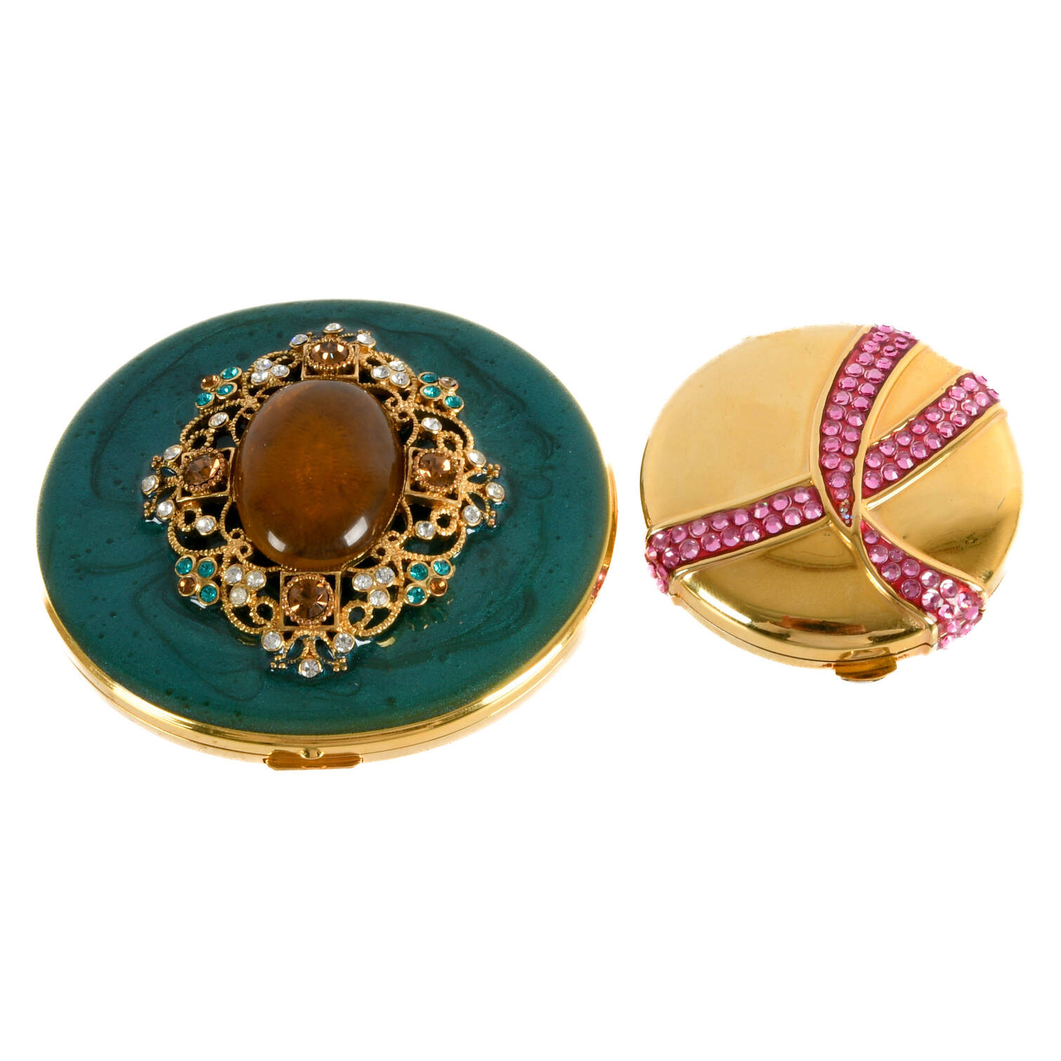 Estee Lauder Pink Rhinestones Bow and Saks Fifth Ave Enamel Compacts