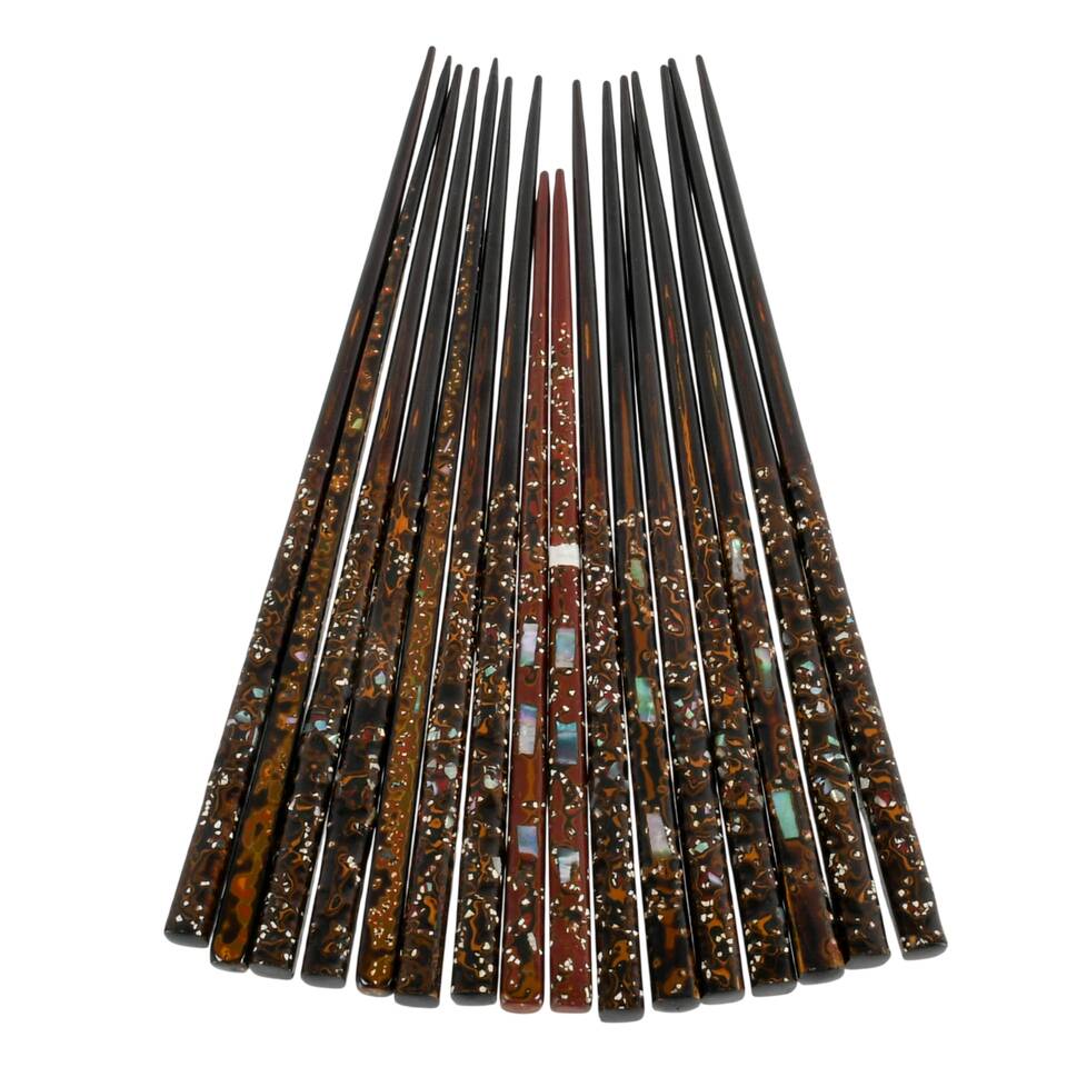 Eight-Piece Pairs of Lacquered Wood Kanzashi Mother of Pearl Chopsticks