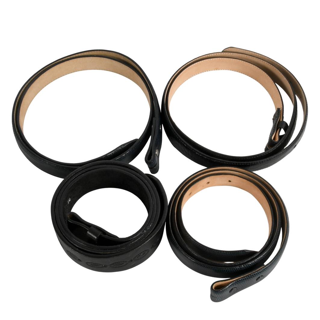 Grouping Four Black and Navy Genuine Leather Belts