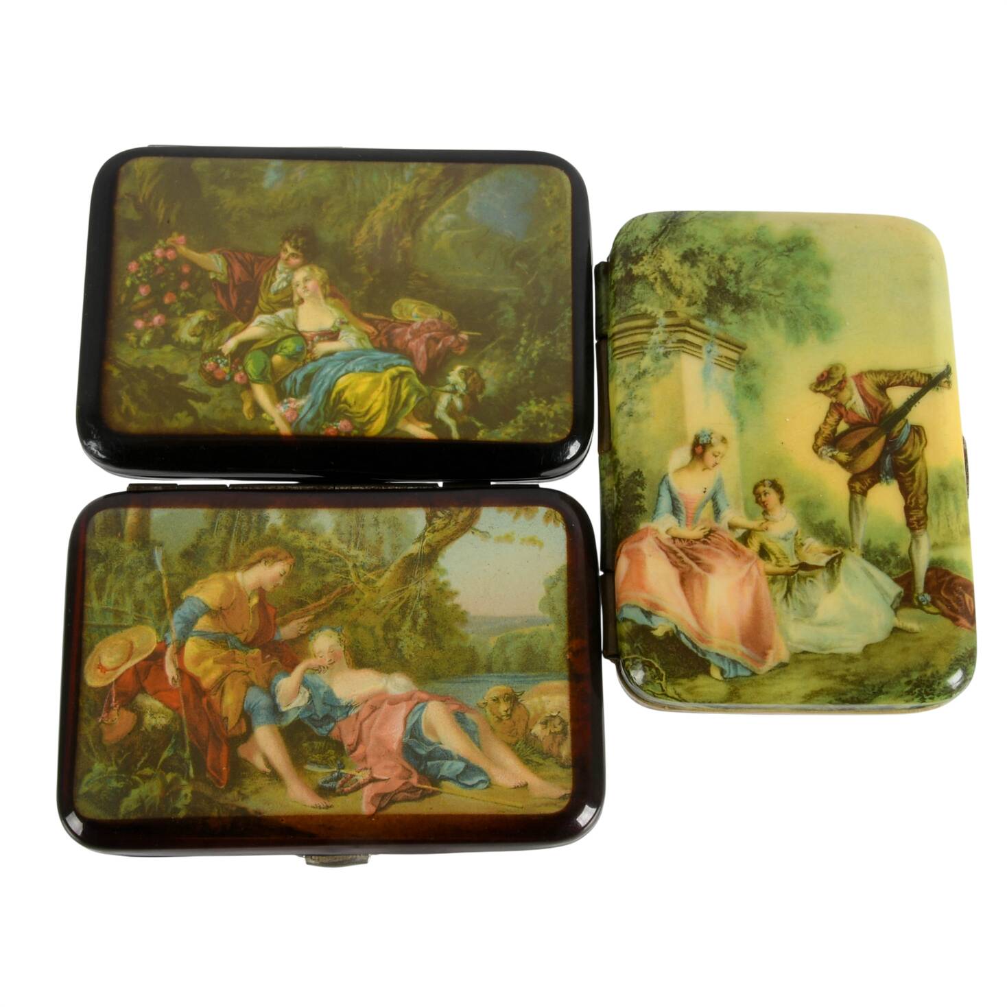 Three-Piece 1930's Gilt Interior Ladies Cigarette Cases